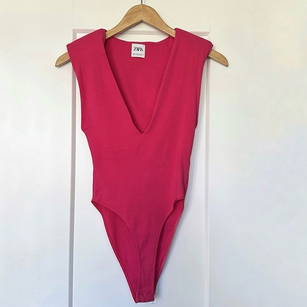 NWOT Zara V-Neck Bodysuit with Shoulder Pads